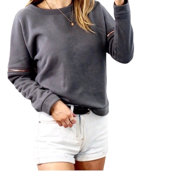 Lime & Vine Gray Sweatshirt with Rose Gold Zippers Size Medium - Picture 1 of 6